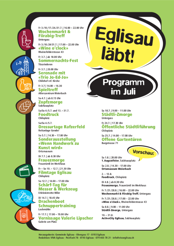 Eglisau läbt! S' Programm im Juli